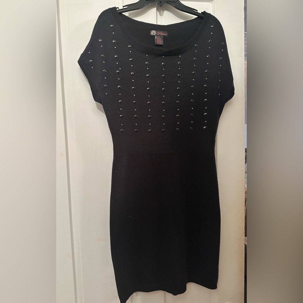 JJ Basics Black Studded Short Sleeve Sweater Dress
